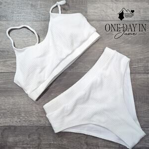 Aleumdr Textured Crop Bikini Swimsuit Size M